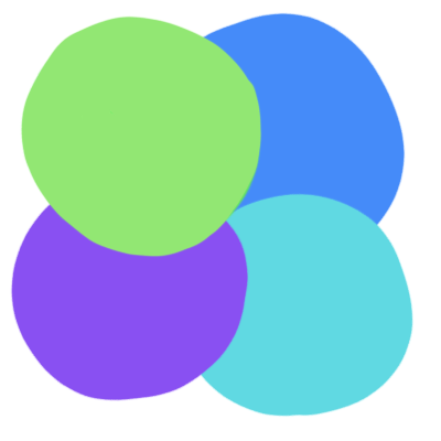 a green, blue, aqua and purple circle overlapping each other